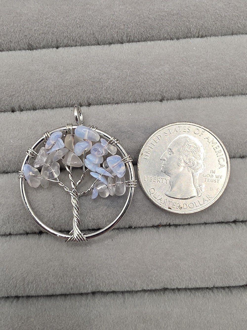 Silver Tree of Life Pendant with Opalite Beads
